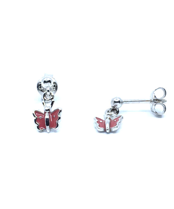 SØLV ØRERINGE HÆNGER STIK MED LYSERØD SOMMERFUGL