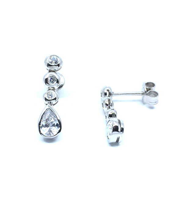 SØLV ØRERINGE HÆNGER RHODINERET MED SYNTETISKE ZIRKONIA
