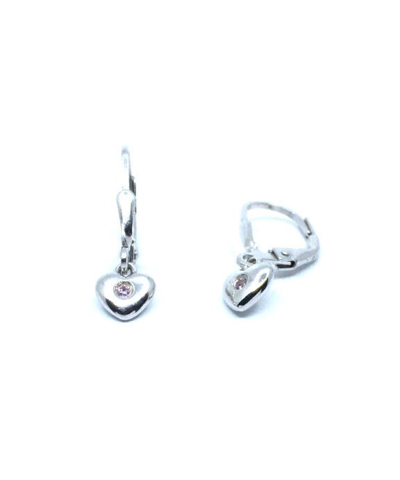 SØLV ØRERINGE HÆNGER BØJLE LUK HJERTE MED PINK SYNTETISK ZIRKONIA