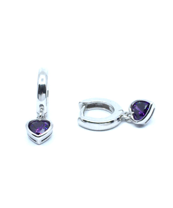 CHRISTOFFERSEN JEWELLERY ØRERINGE HJERTE MED LILLA STEN - 3710097-7