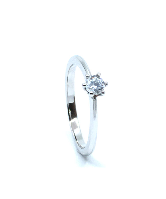 SØLV RING RHODINERET PRINSESSE MED SYNTETISK ZIRKONIA