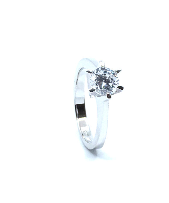 SØLV RING RHODINERET PRINSESSE MED SYNTETISK ZIRKONIA