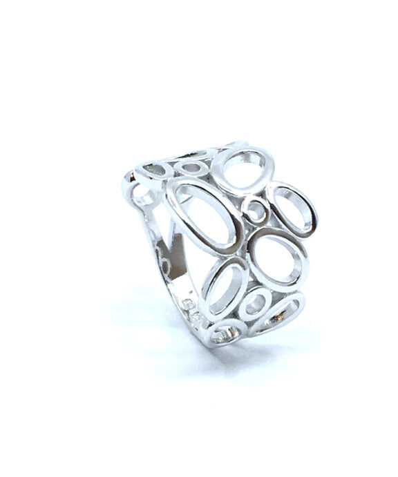 SØLV RING RHODINERET BRED BOBLE