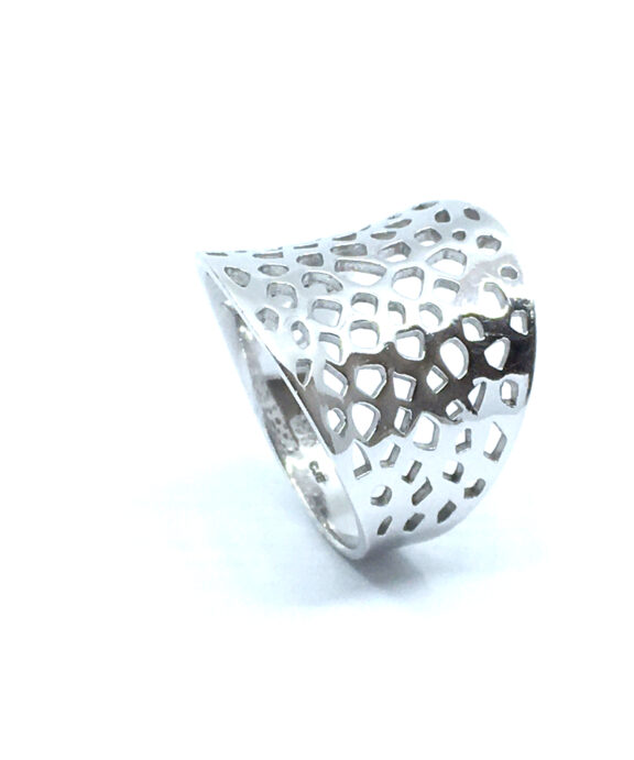 SØLV RING RHODINERET BRED MASSIV HUL MØNSTER