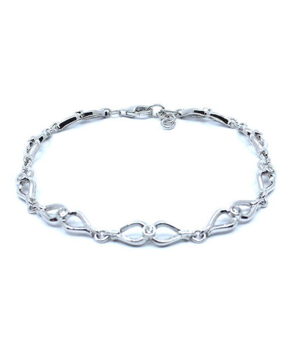 SØLV ARMBÅND MASSIV MED SYNTETISKE ZIRKONIA 19+2 CM