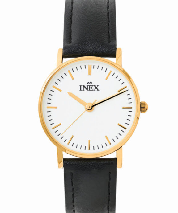 INEX DAME UR GULD DOUBLE MED SORT LÆDERREM - A56534D0I