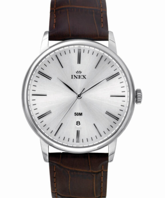 INEX HERRE UR STÅL DATO MED BRUN LÆDERREM