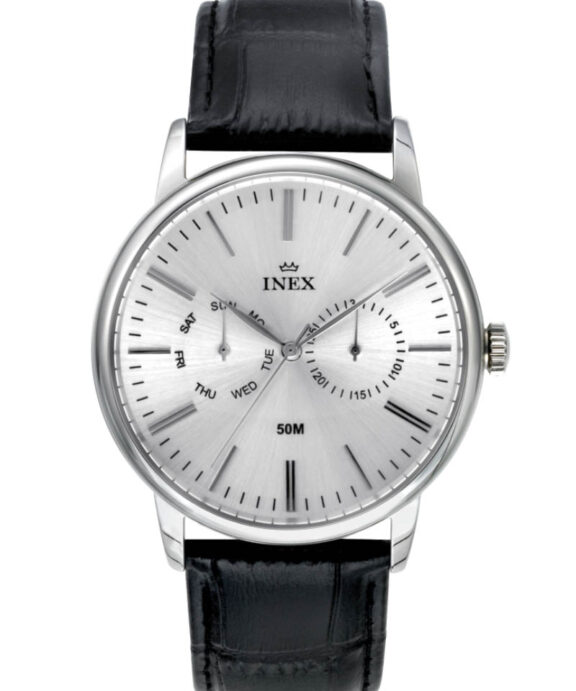 INEX HERRE UR STÅL DATO MED SORT LÆDERREM