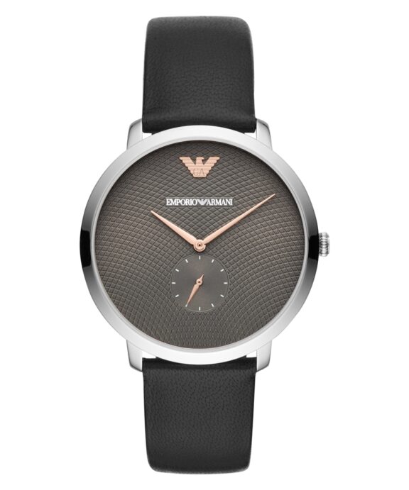 EMPORIO ARMANI HERRE UR STÅL MED SORT LÆDERREM - AR11162