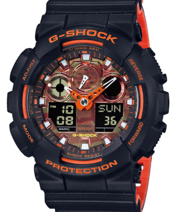 CASIO G-SHOCK SORT/RØD MED GUMMIREM - GA-100BR-1AER