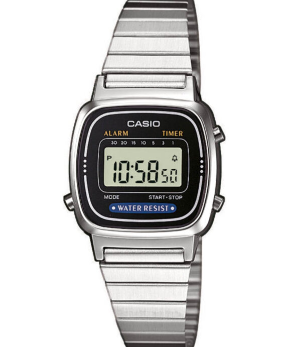 CASIO UR LILLE RETRO STÅL SORT SKIVE MED LÆNKE - LA670WEA-1EF
