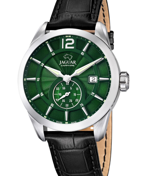 JAGUAR UR HERRE STÅL SAFIR MED SORT LÆDERREM