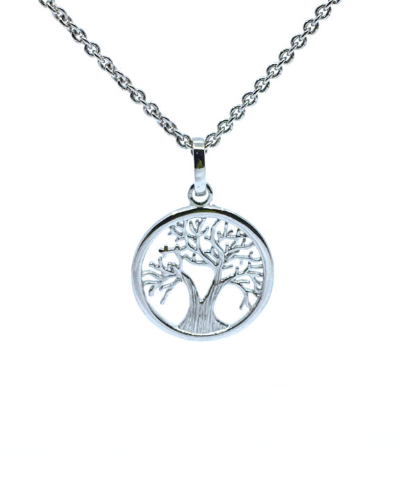 SØLV VEDHÆFTET LIVETSTRÆ 15 MM + KÆDE 45 CM