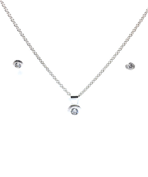 SØLV SÆT 10 HALSKÆDE + ØRERINGE STIK MAT MED SYNTETISK ZIRKONIA