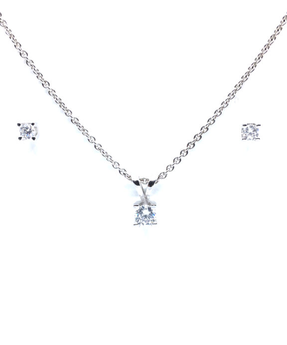 SØLV SÆT 12 HALSKÆDE + ØRERINGE STIK 4 GRABBER MED SYNTETISK ZIRKONIA