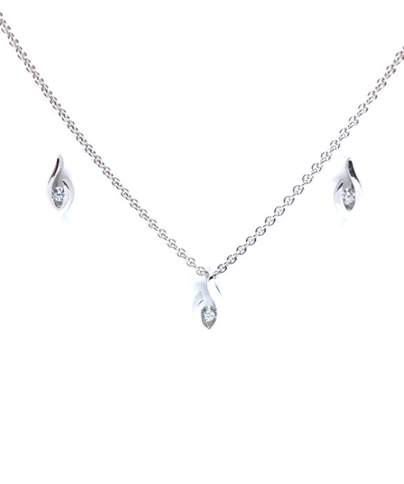 SØLV SÆT 14 HALSKÆDE + ØRERINGE STIK MED SYNTETISK ZIRKONIA