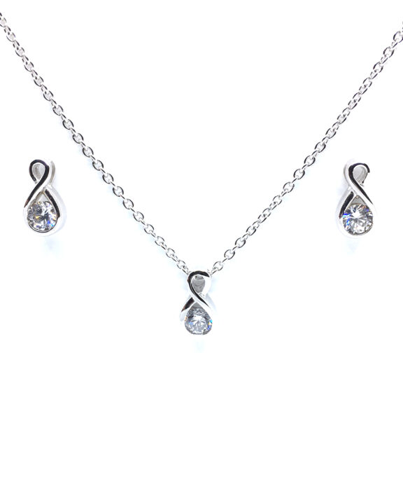 SØLV SÆT 15 HALSKÆDE + ØRERINGE STIK DRÅBE MED SYNTETISK ZIRKONIA