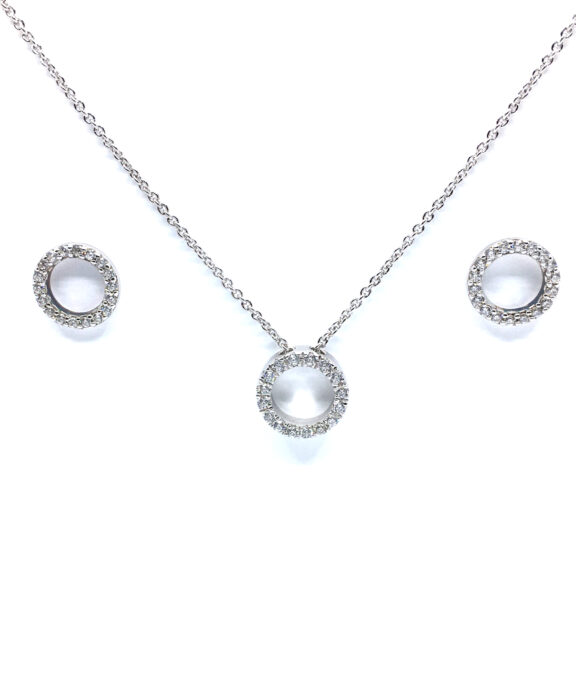 SØLV SÆT 16 HALSKÆDE + ØRERINGE STIK ÅBEN CIRKEL MED SYNTETISKE ZIRKONIA