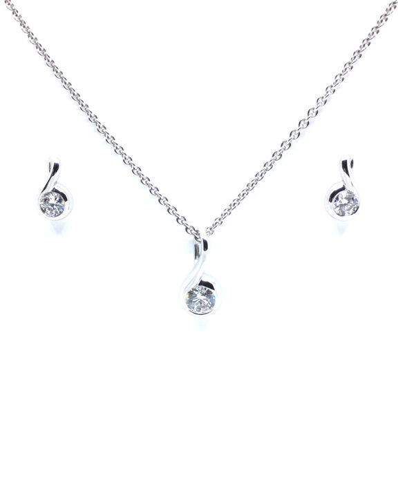 SØLV SÆT 17 HALSKÆDE + ØRERINGE STIK DRÅBE MED SYNTETISK ZIRKONIA