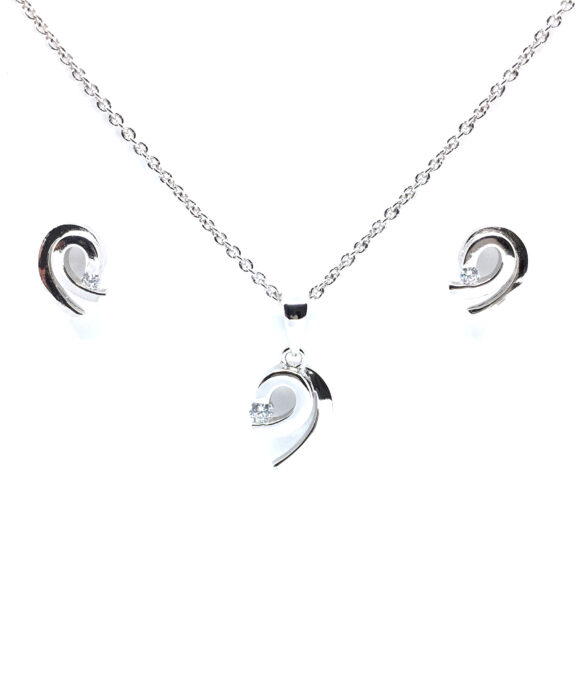 SØLV SÆT 2 HALSKÆDE + ØRERINGE STIK DRÅBE MED SYNTETISK ZIRKONIA