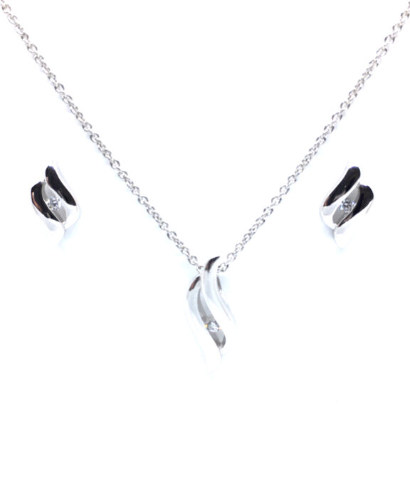 SØLV SÆT 20 HALSKÆDE + ØRERINGE STIK MED SYNTETISK ZIRKONIA