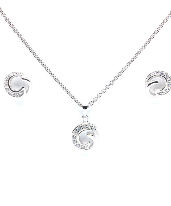 SØLV SÆT 5 HALSKÆDE + ØRERINGE STIK RUND MED SYNTETISKE ZIRKONIA