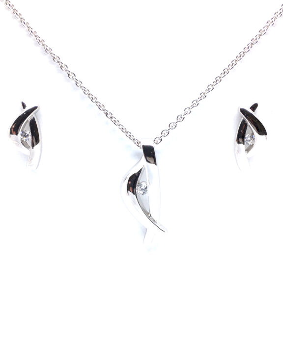 SØLV SÆT 7 HALSKÆDE + ØRERINGE STIK MED SYNTETISK ZIRKONIA