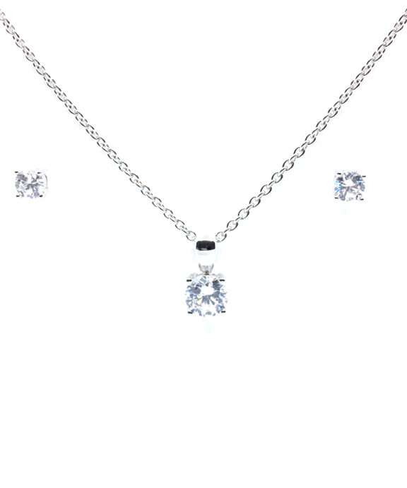 SØLV SÆT 9 HALSKÆDE + ØRERINGE STIK 4 GRABBER MED SYNTETISK ZIRKONIA