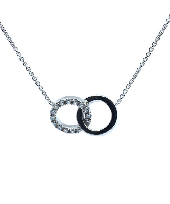 SØLV HALSKÆDE RHODINERET TO SAMMENSAT CIRKLER MED SYNTETISKE ZIRKONIA