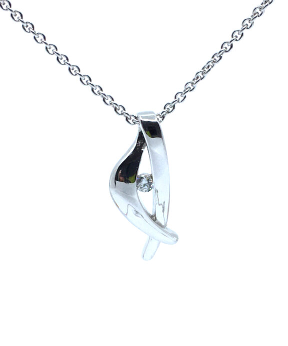 SØLV HALSKÆDE RHODINERET MED SYNTETISK ZIRKONIA