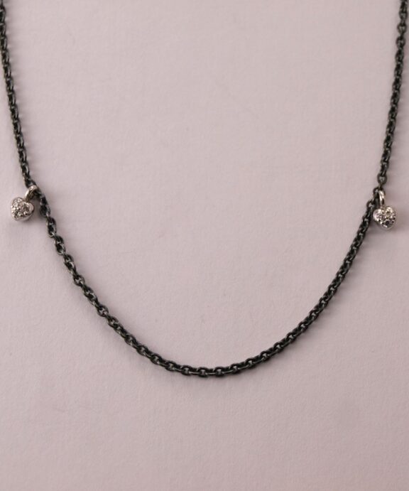 OLE LYNGGAARD C0061-312 HALSKÆDE SØLV OXYDERET MED HJERTER OG BRILLANTER IALT 0,09CT TW/VS