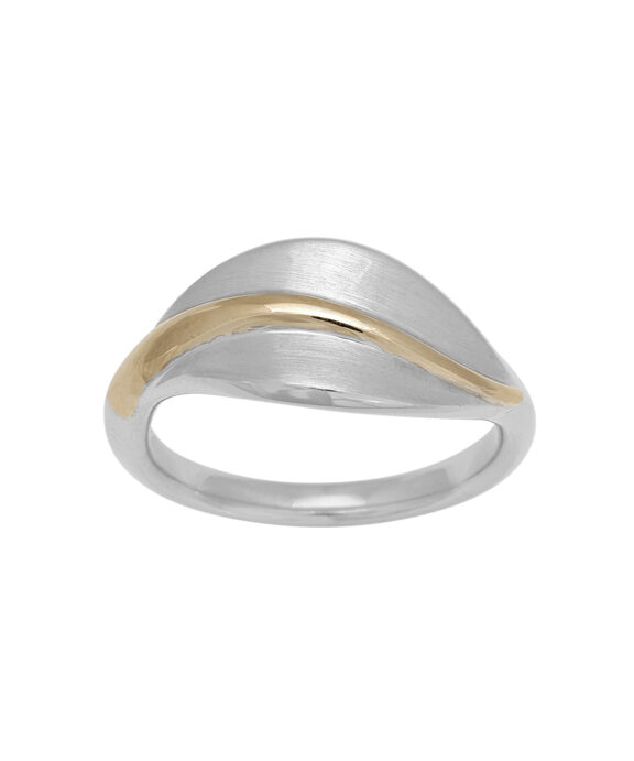 SIERSBØL RING SØLV BLAD MED 8 KARAT GULD STRIBE - 127 024