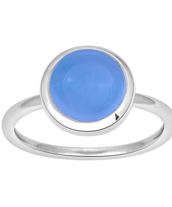 SØLV RHODENERET RING MED BLÅ KALCEDON 9 MM