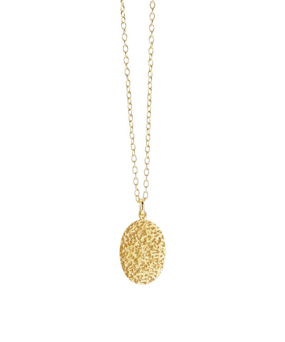 SUSANNE FRIIS BJØRNER SØLV FORGYLDT HALSKÆDE HAMRET PLADE - 1856-2