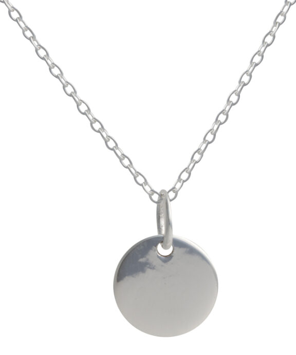 HALSKÆDE RHODINERET SØLV VEDHÆNG RUND PLADE 9 MM