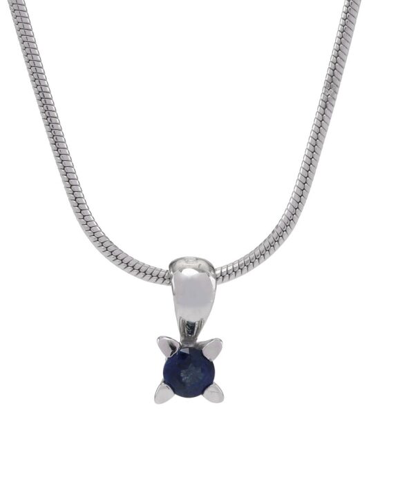 VEDHÆNG 14 KARAT HVIDGULD MED 3,5 MM SAFIR + SØLV KÆDE