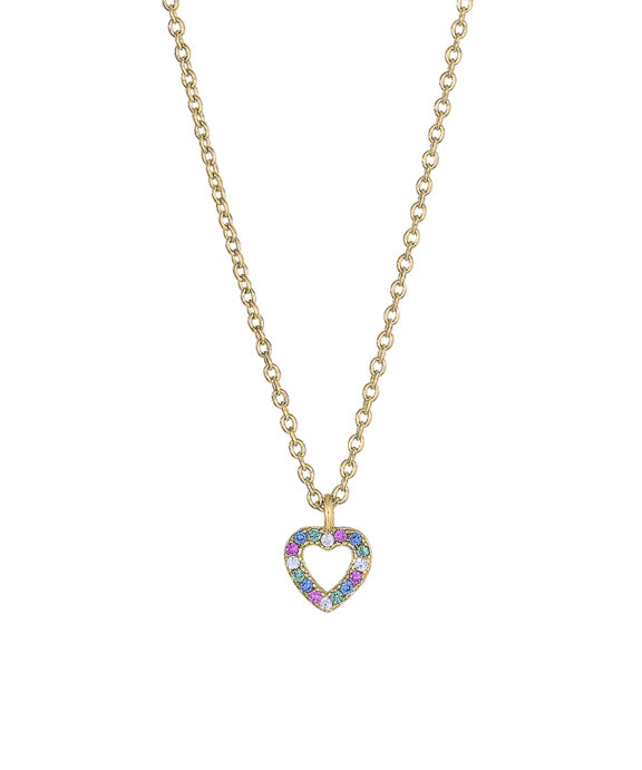JOANLI NOR SØLV FORGYLDT HALSKÆDE HJERTE MED FARVEDE ZIRKONIA