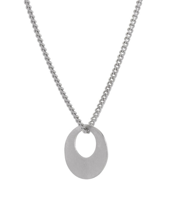 HALSKÆDE SØLV RHODINERET MED VEDHÆNG PLATE 11 MM