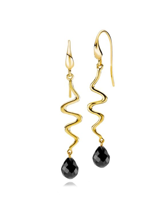 IZABEL CAMILLE ØREHÆNGER SØLV FORGYLDT SANIYA MED SORT ONYX