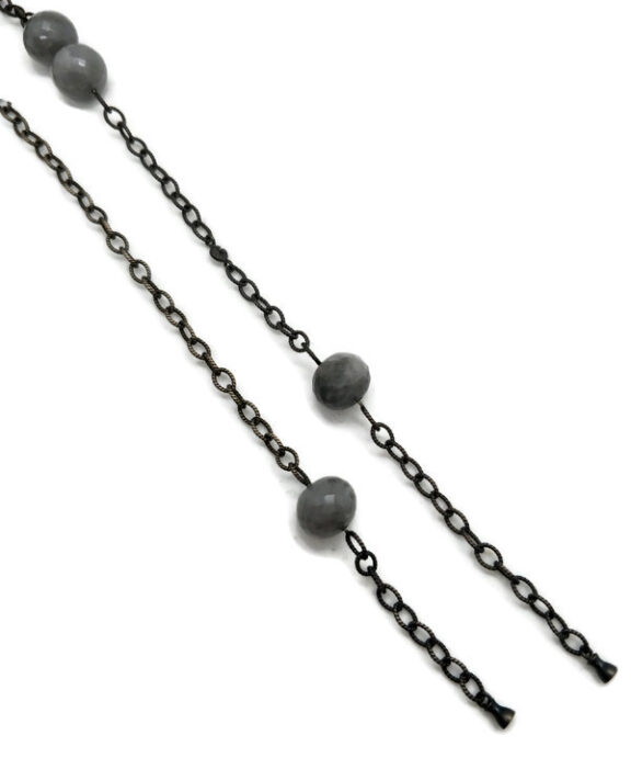 OLE LYNGGAARD C0065-302 DESIGN COLLIER SØLV OXYDERET FACETTERET GRÅ KVARTS