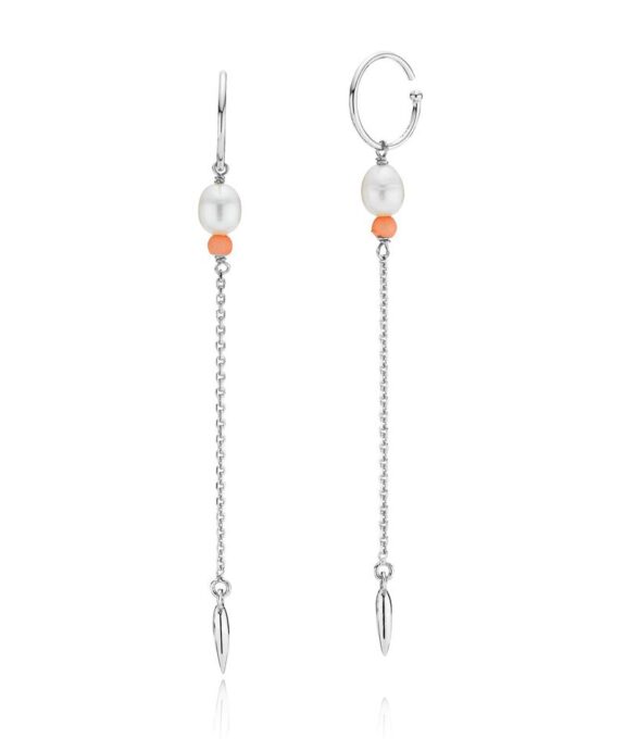 SISTIE ØREHÆNGER SØLV TYRKISE OG KORAL STEN FERSKVANDS PERLE