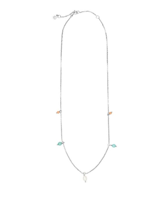 SISTIE HALSKÆDE SØLV TYRKISE OG KORAL STEN FERKVANDSPERLER