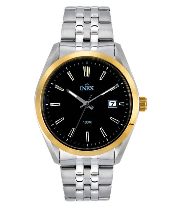 INEX HERRE UR I STÅL BICOLOUR MED LÆNKE OG SORT SKIVE