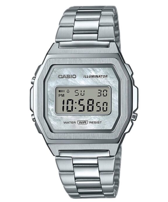 CASIO VINTAGE DAMEUR I STÅL MED LÆNKE OG PERLEMORSSKIVE