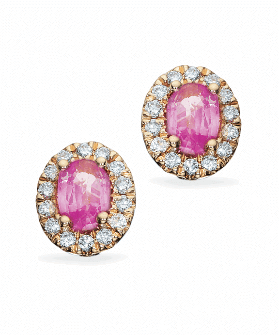SCOUPLES ØRERINGE 14 KARAT GULD MED DIAMANTER OG PINK SAFIR - 119945
