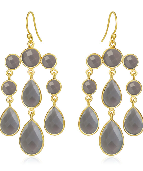 SUSANNE FRIIS BJØRNER ØRERINGE FORGYLDT SØLV MED GRÅ AGAT - 5111-2-103