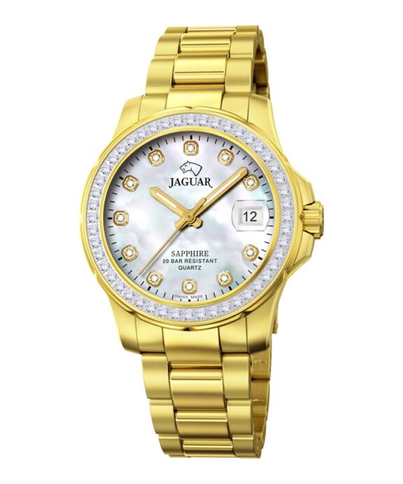 JAGUAR LADY´S DIVER STÅL GULD FARVET MED STEN - J895/1
