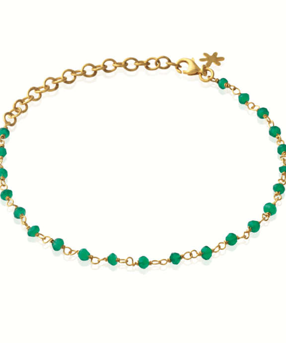 SUSANNE FRIIS BJØRNER ARMBÅND FORGYLDT SØLV MED GRØN AGAT - 1433-2-102