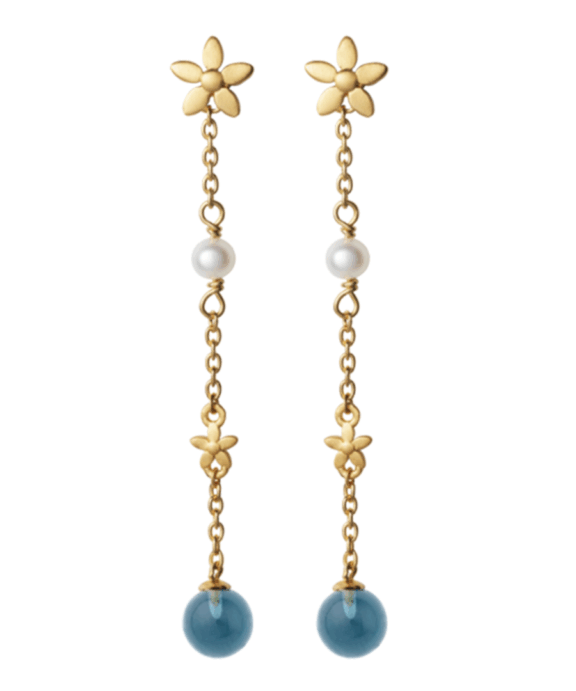 BYBIEHL POSY ØRERINGE SØLV FORGYLDT MED FERSKVANDSPERLE OG BLÅ KRYSTAL – 4-3201B-GP