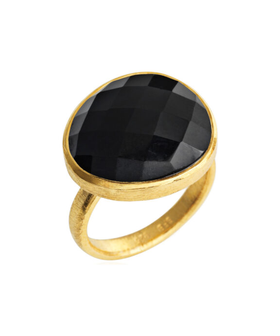 SUSANNE FRIIS BJØRNER RING FORGYLDT SØLV MED SORT AGAT - 1649-2-101